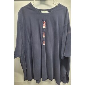 Vtg Ulla Popken Navy Embroidered‎ Lighthouse Short Sleeve Tunic Top Plus Sz 4x